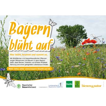 Schild "Bayern blüht auf"