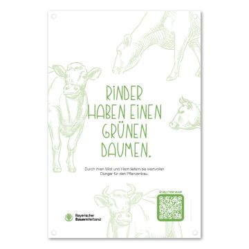 Schild "Rinder haben einen grünen Daumen"