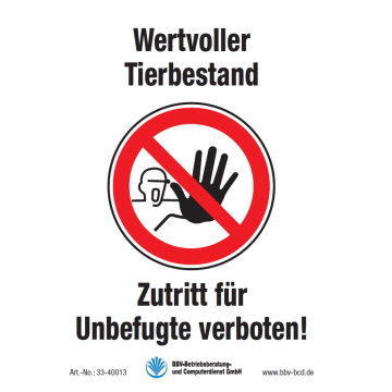 Warn- und Hinweisschild "Wertvoller Tierbestand" DIN A5