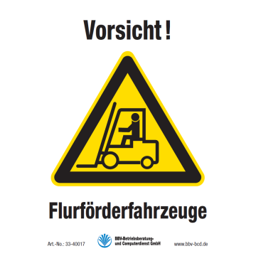 Warn- und Hinweisschild "Flurförderfahrzeuge" DIN A5