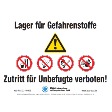 Warn- und Hinweisschild "Lager Gefahrenstoffe" DIN A4