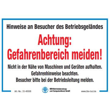 Warn- und Hinweisschild "Achtung Gefahrenbereich" DIN A4